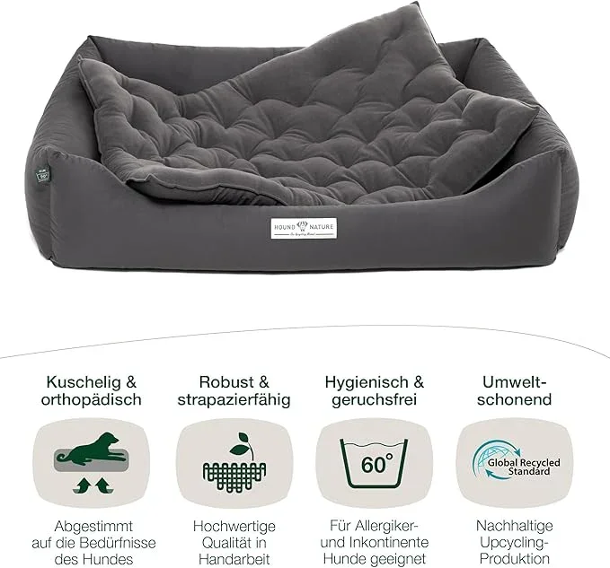 Orthopädisches Öko-Hundebett Zürich von HOUND&NATURE | Fleece-Seite | Recycelte Materialien | Oeko-Tex® Standard | Grau