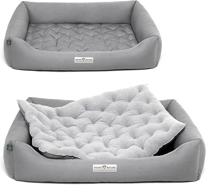 Orthopädisches Öko-Hundebett Zürich von HOUND&NATURE | Fleece-Seite | Recycelte Materialien | Oeko-Tex® Standard | Hellgrau