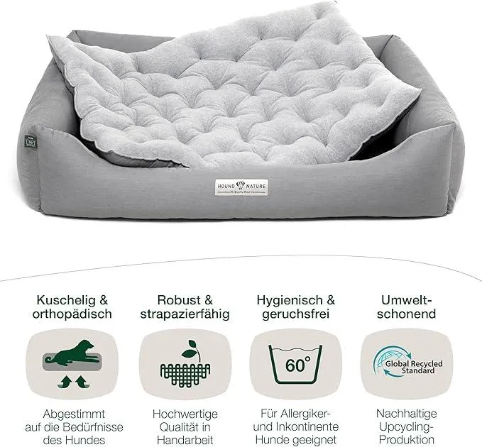 Orthopädisches Öko-Hundebett Zürich von HOUND&NATURE | Fleece-Seite | Recycelte Materialien | Oeko-Tex® Standard | Hellgrau