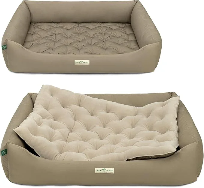 Orthopädisches Öko-Hundebett Zürich von HOUND&NATURE | Fleece-Seite | Recycelte Materialien | Oeko-Tex® Standard | Taupe