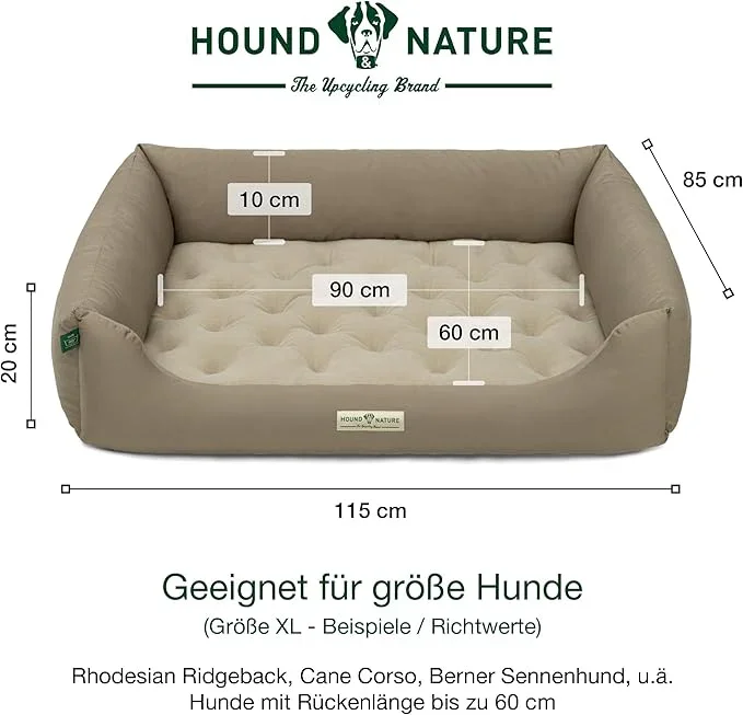 Orthopädisches Öko-Hundebett Zürich von HOUND&NATURE | Fleece-Seite | Recycelte Materialien | Oeko-Tex® Standard | Taupe
