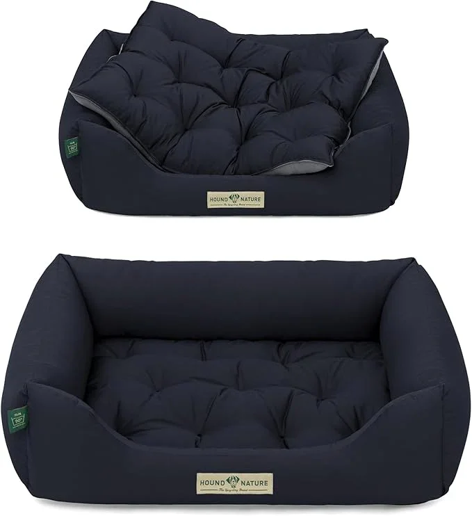 Orthopädisches Öko-Hundebett Zürich von HOUND&NATURE | Fleece-Seite | Recycelte Materialien | Oeko-Tex® Standard | Blau