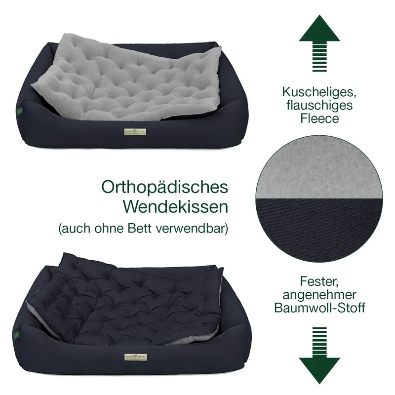 Orthopädisches Öko-Hundebett Zürich von HOUND&NATURE | Fleece-Seite | Recycelte Materialien | Oeko-Tex® Standard | Blau