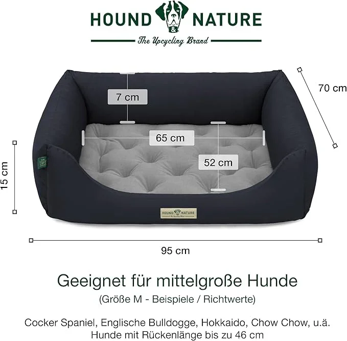 Orthopädisches Öko-Hundebett Zürich von HOUND&NATURE | Fleece-Seite | Recycelte Materialien | Oeko-Tex® Standard | Blau