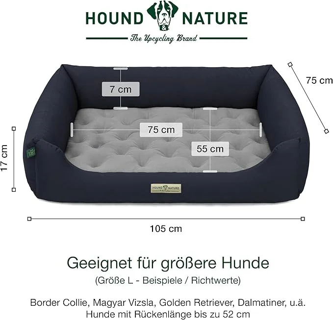 Orthopädisches Öko-Hundebett Zürich von HOUND&NATURE | Fleece-Seite | Recycelte Materialien | Oeko-Tex® Standard | Blau