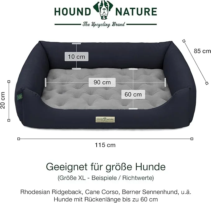 Orthopädisches Öko-Hundebett Zürich von HOUND&NATURE | Fleece-Seite | Recycelte Materialien | Oeko-Tex® Standard | Blau