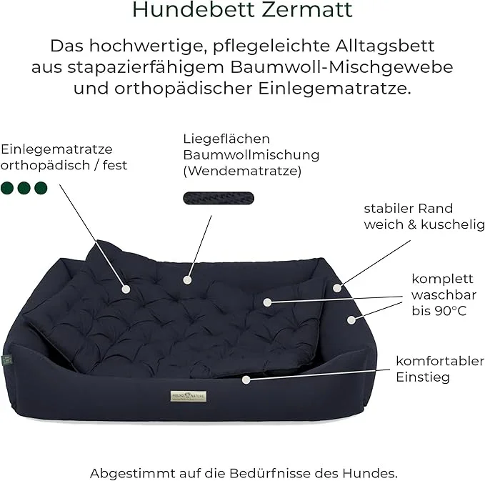 Orthopädisches Öko-Hundebett Zermatt von HOUND&NATURE | Recycelte Materialien | Oeko-Tex® Standard | Blau