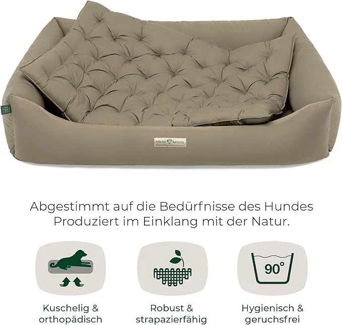 Orthopädisches Öko-Hundebett Zermatt von HOUND&NATURE | Recycelte Materialien | Oeko-Tex® Standard | Taupe