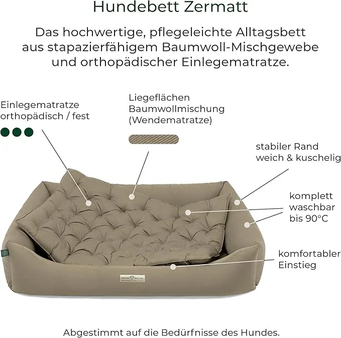 Orthopädisches Öko-Hundebett Zermatt von HOUND&NATURE | Recycelte Materialien | Oeko-Tex® Standard | Taupe