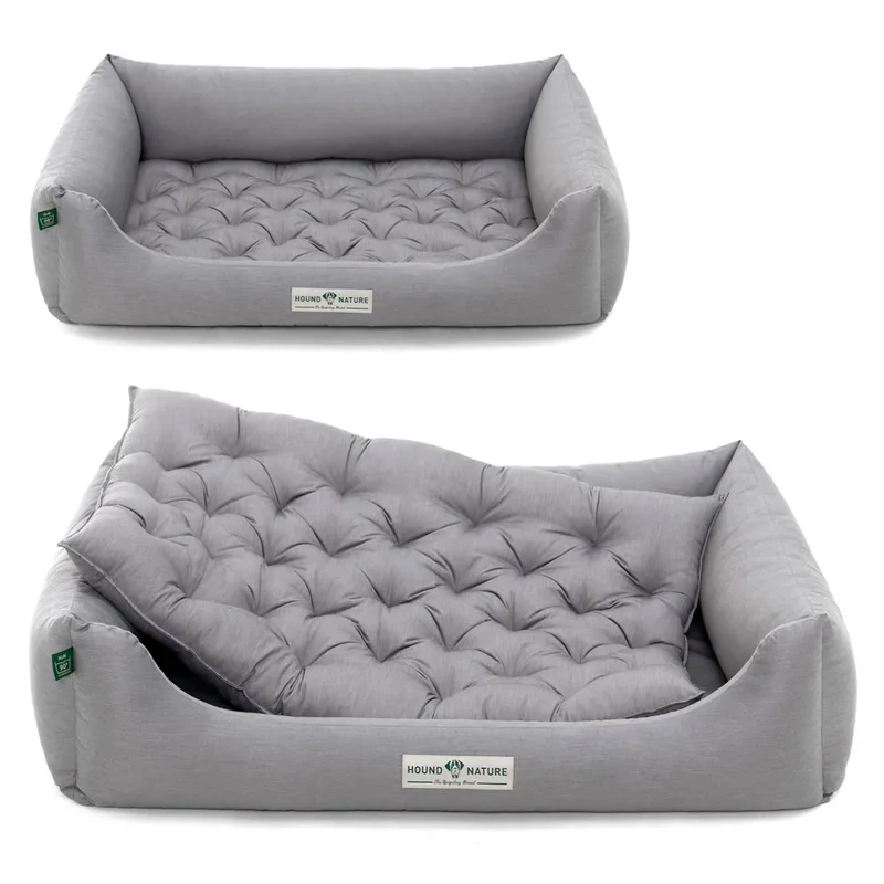 Orthopädisches Öko-Hundebett Zermatt von HOUND&NATURE | Recycelte Materialien | Oeko-Tex® Standard | Hellgrau