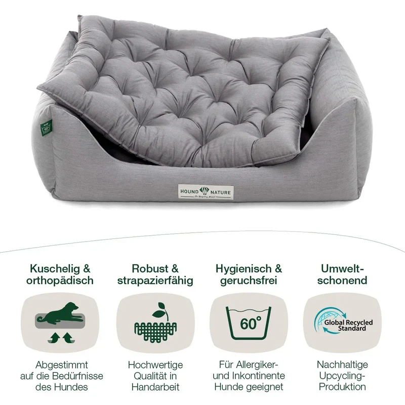 Orthopädisches Öko-Hundebett Zermatt von HOUND&NATURE | Recycelte Materialien | Oeko-Tex® Standard | Hellgrau