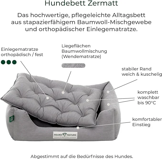 Orthopädisches Öko-Hundebett Zermatt von HOUND&NATURE | Recycelte Materialien | Oeko-Tex® Standard | Hellgrau