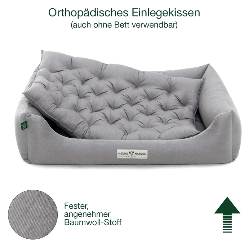 Orthopädisches Öko-Hundebett Zermatt von HOUND&NATURE | Recycelte Materialien | Oeko-Tex® Standard | Hellgrau