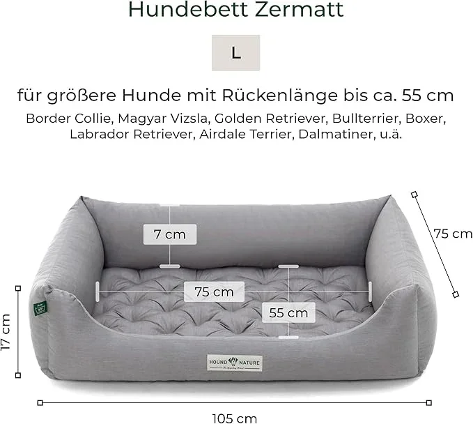 Orthopädisches Öko-Hundebett Zermatt von HOUND&NATURE | Recycelte Materialien | Oeko-Tex® Standard | Hellgrau