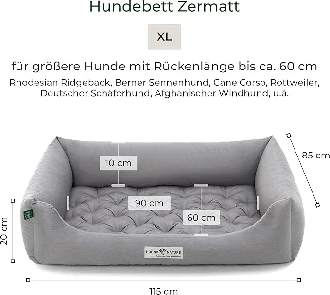 Orthopädisches Öko-Hundebett Zermatt von HOUND&NATURE | Recycelte Materialien | Oeko-Tex® Standard | Hellgrau
