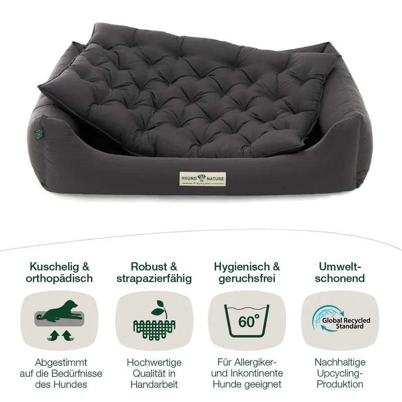 Orthopädisches Öko-Hundebett Zermatt von HOUND&NATURE | Recycelte Materialien | Oeko-Tex® Standard | Grau