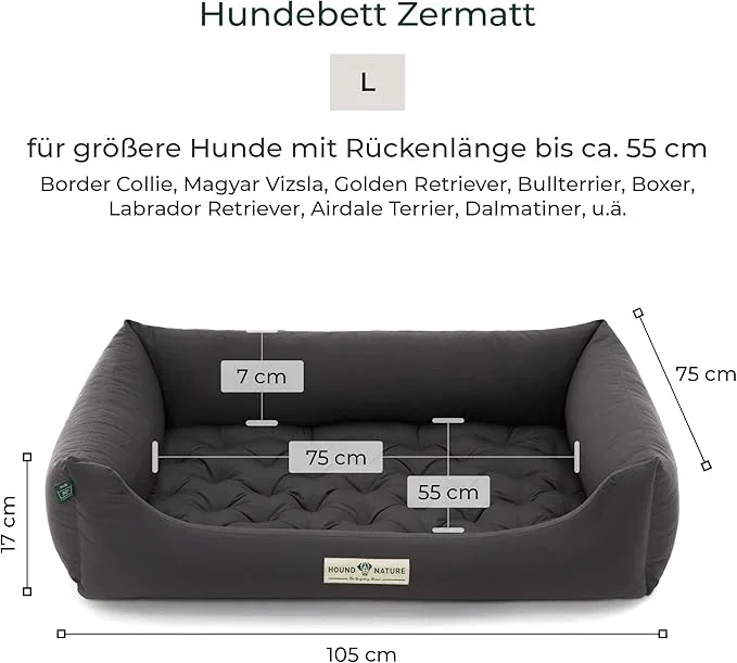 Orthopädisches Öko-Hundebett Zermatt von HOUND&NATURE | Recycelte Materialien | Oeko-Tex® Standard | Grau
