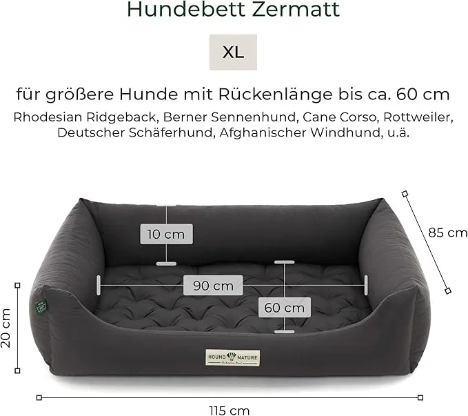 Orthopädisches Öko-Hundebett Zermatt von HOUND&NATURE | Recycelte Materialien | Oeko-Tex® Standard | Grau