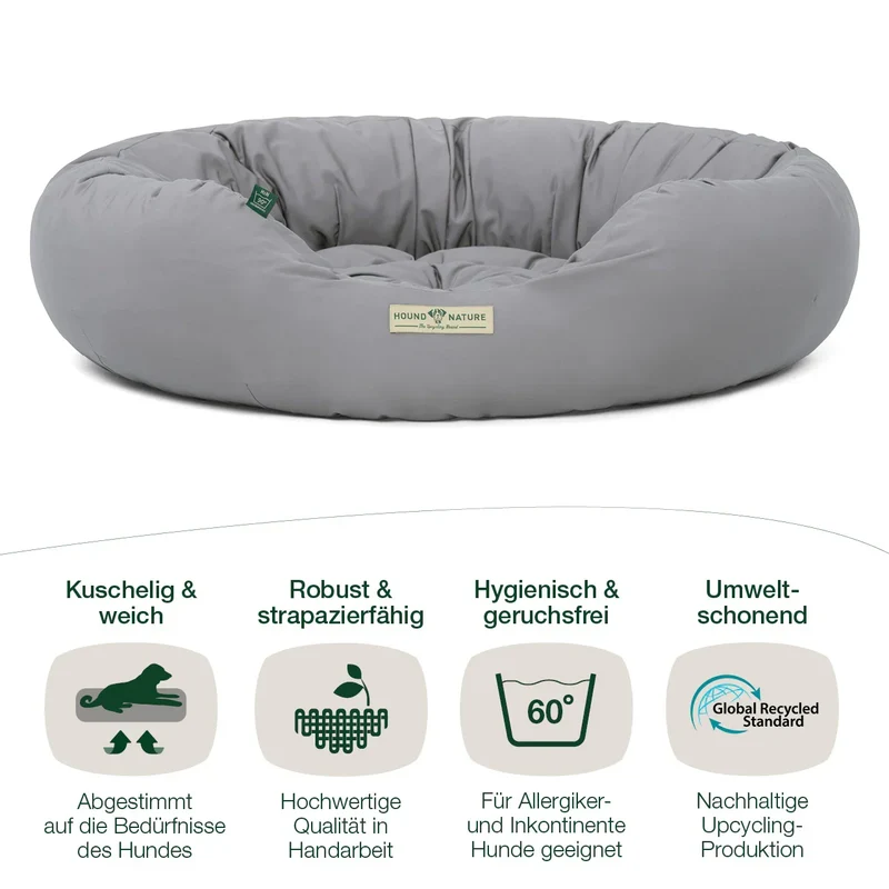 Hundebett rund St.Moritz von HOUND&NATURE | Recycelte Materialien | Oeko-Tex® Standard 100 | Hellgrau