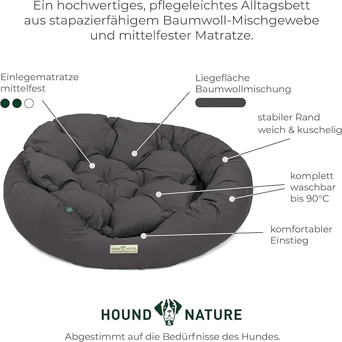 Hundebett rund St.Moritz von HOUND&NATURE | Recycelte Materialien | Oeko-Tex® Standard 100 | Grau