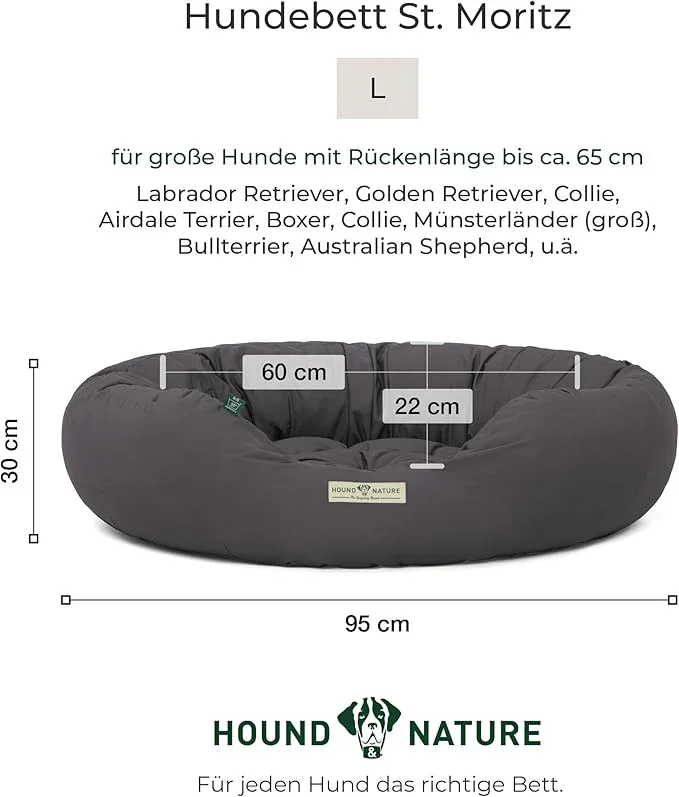 Hundebett rund St.Moritz von HOUND&NATURE | Recycelte Materialien | Oeko-Tex® Standard 100 | Grau