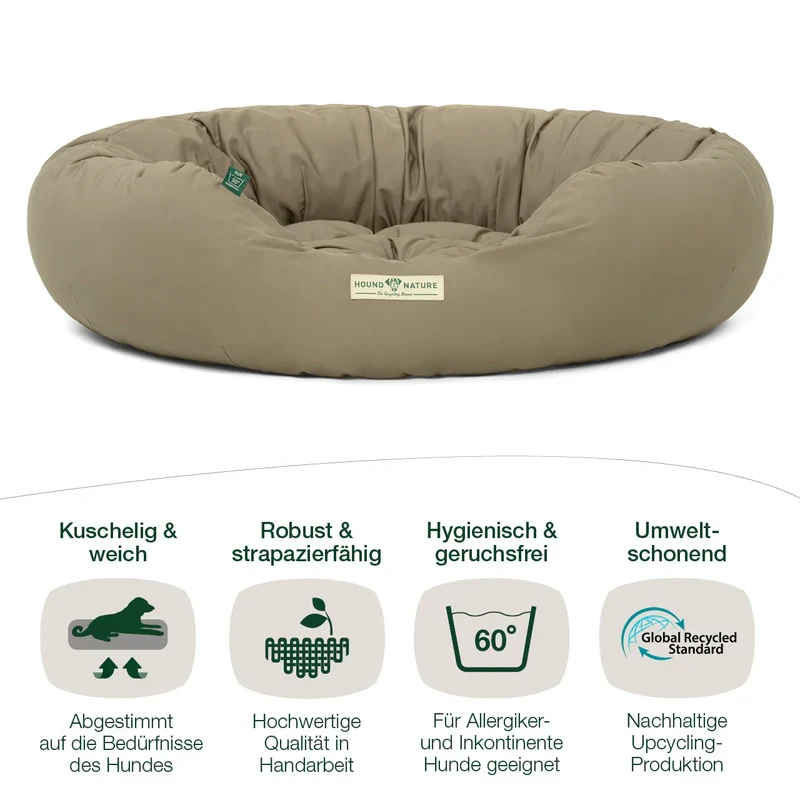 Hundebett rund St.Moritz von HOUND&NATURE | Recycelte Materialien | Oeko-Tex® Standard 100 | Taupe