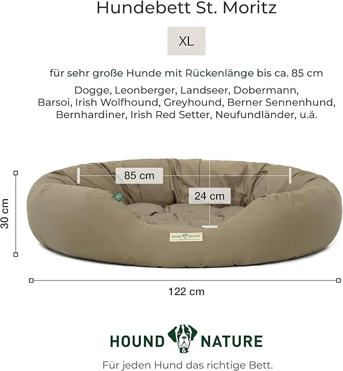 Hundebett rund St.Moritz von HOUND&NATURE | Recycelte Materialien | Oeko-Tex® Standard 100 | Taupe