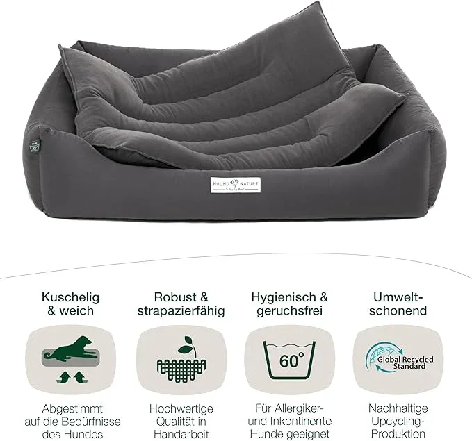 Öko-Hundebett Luzern von HOUND&NATURE | Fleece-Seite | Recycelte Materialien | Oeko-Tex® Standard 100 | Grau