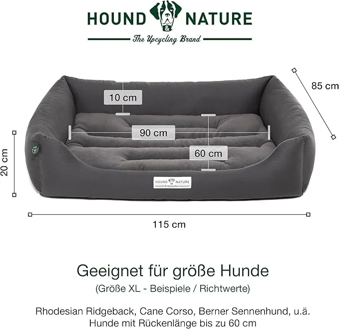 Öko-Hundebett Luzern von HOUND&NATURE | Fleece-Seite | Recycelte Materialien | Oeko-Tex® Standard 100 | Grau