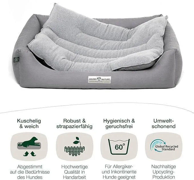 Öko-Hundebett Luzern von HOUND&NATURE | Fleece-Seite | Recycelte Materialien | Oeko-Tex® Standard 100 | Hellgrau