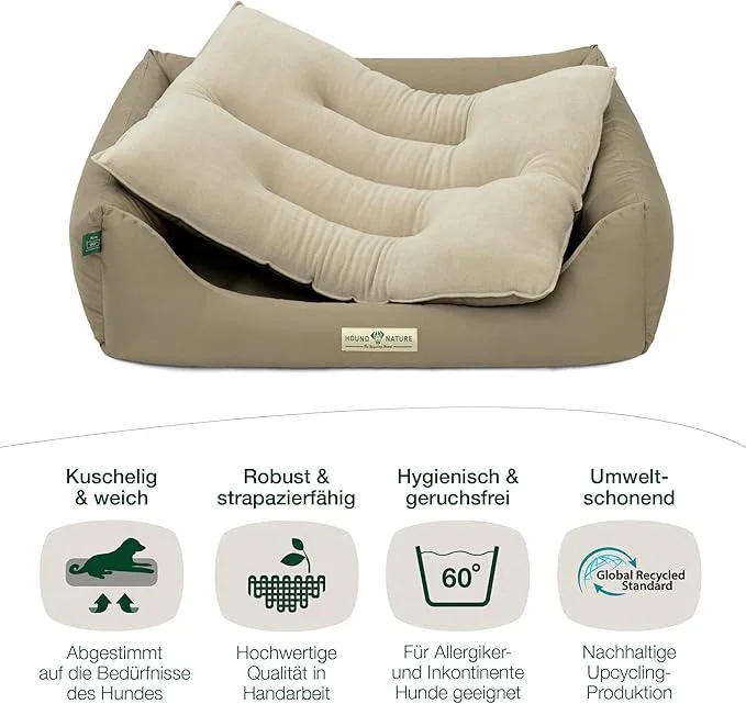 Öko-Hundebett Luzern von HOUND&NATURE | Fleece-Seite | Recycelte Materialien | Oeko-Tex® Standard 100 | Taupe