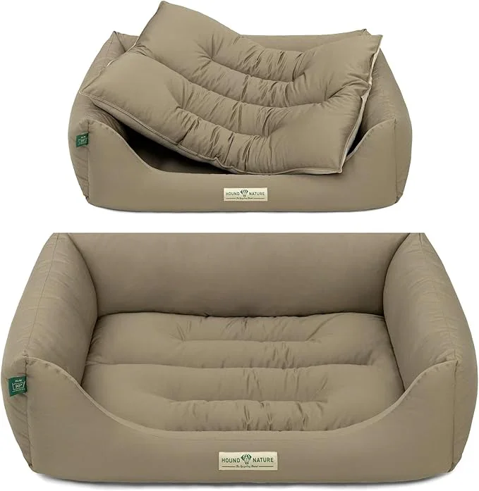 Öko-Hundebett Luzern von HOUND&NATURE | Fleece-Seite | Recycelte Materialien | Oeko-Tex® Standard 100 | Taupe