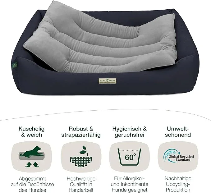 Öko-Hundebett Luzern von HOUND & NATURE | Fleece-Seite | Recycelte Materialien | Oeko-Tex® Standard 100 | Blau
