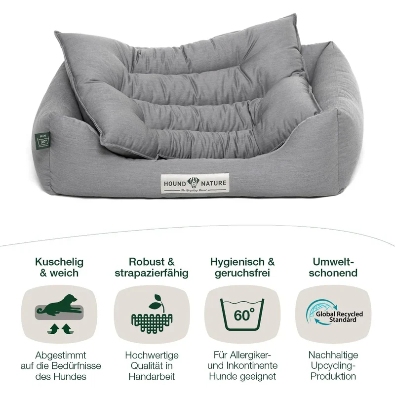 Öko-Hundebett Bern von HOUND&NATURE | Recycelte Materialien | Oeko-Tex® Standard 100 | Hellgrau