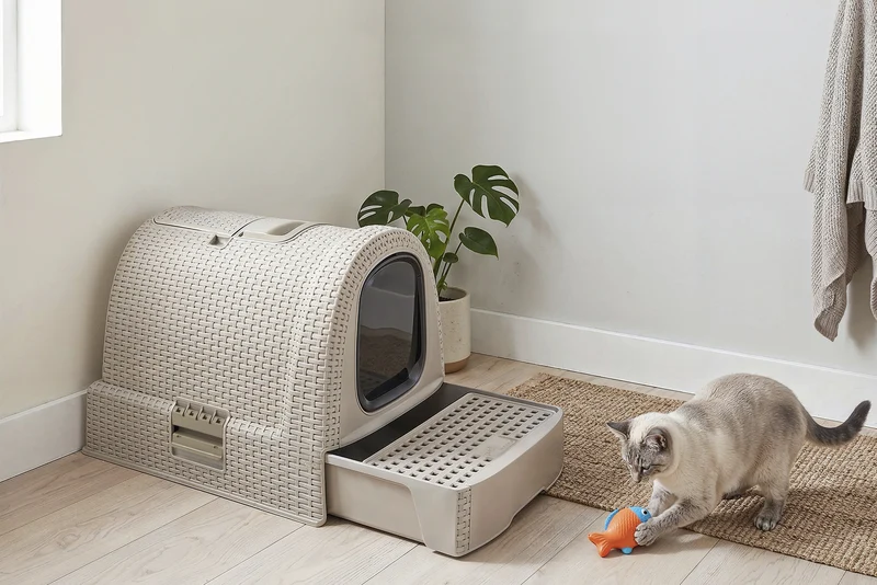 Curver Misty Katzentoilette in Rattanoptik mit Schublade