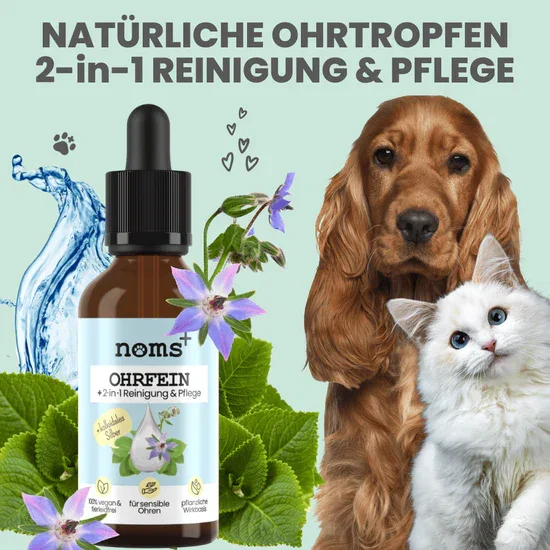 Großes Noms+ Pflege-Set | 2-in-1 Augenfein + 2-in-1 Ohrfein + Pflegepads | Für Hunde & Katzen | 100% vegan & tierleidfrei |