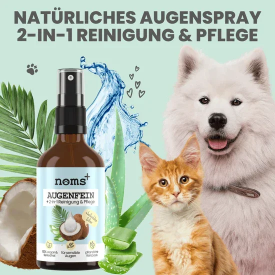 Großes Noms+ Pflege-Set | 2-in-1 Augenfein + 2-in-1 Ohrfein + Pflegepads | Für Hunde & Katzen | 100% vegan & tierleidfrei |