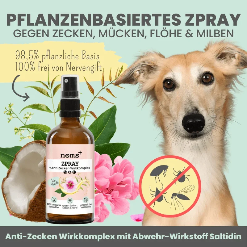 Noms+ Anti-Zecken Spray für Hunde & Menschen | gegen Flöhe, Zecken, Milben & Mücken | 100% Chemiefrei | 100ml Jahresvorrat