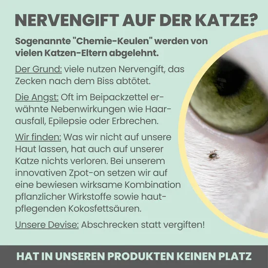 PROBIERANGEBOT! Noms+ Zpot-on für Katzen gegen Zecken, Flöhe & Co. | 100% Chemiefrei | 30ml Jahresvorrat | 100% vegan & tierleidfrei