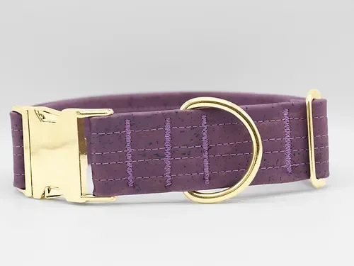 Hundehalsband mit Klickverschluss | Korkleder | Umweltfreundlich | Robust & Vegan | Flieder/Gold
