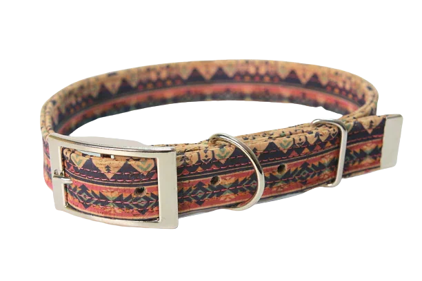 Hundehalsband mit Dornschnalle | Korkleder | Umweltfreundlich | Robust & Vegan | Ethno Pink/Silber