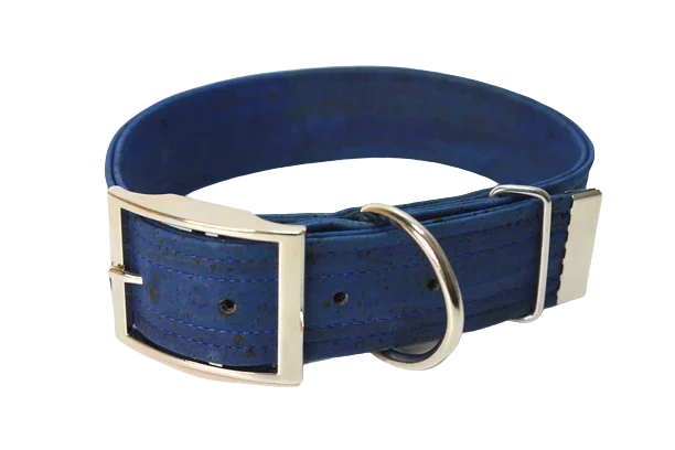 Hundehalsband mit Dornschnalle | Korkleder | Umweltfreundlich | Robust & Vegan | Denim/Silber