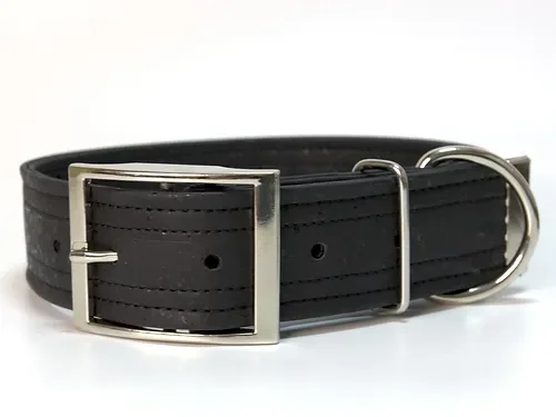 Hundehalsband mit Dornschnalle | Korkleder | Umweltfreundlich | Robust & Vegan | Schwarz/Silber