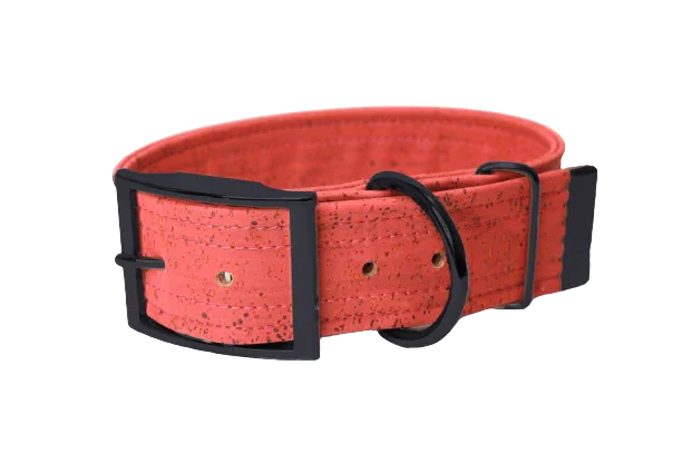 Hundehalsband mit Dornschnalle | Korkleder | Umweltfreundlich | Robust & Vegan | Coral/schwarz