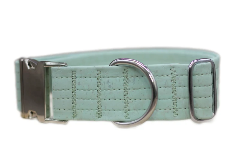 Hundehalsband mit Klickverschluss | Korkleder | Umweltfreundlich | Robust & Vegan | Silber/Mint