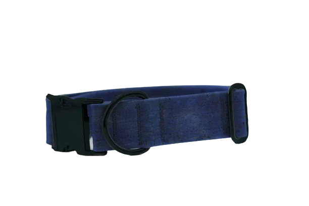 Hundehalsband mit Klickverschluss | Korkleder | Umweltfreundlich | Robust & Vegan | Denim/Schwarz
