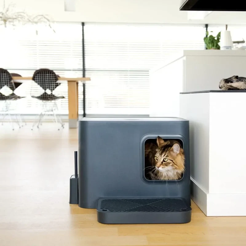 Nachhaltige Katzentoilette HOOPO® DOME PLUS | 100% recycelt | Grau