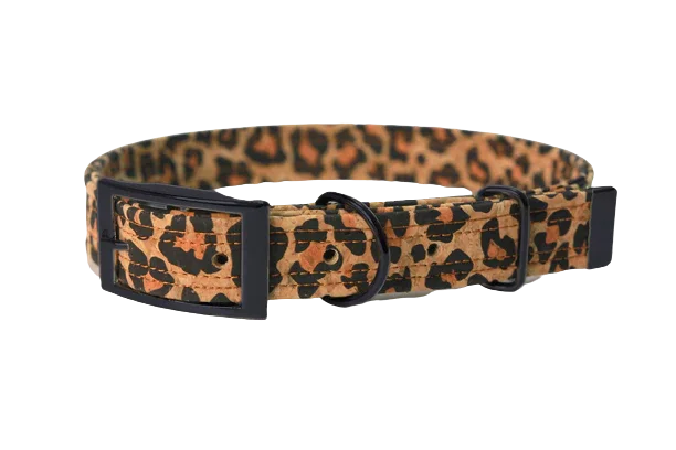 Hundehalsband mit Dornschnalle | Korkleder | Umweltfreundlich | Robust & Vegan | Leo/Schwarz