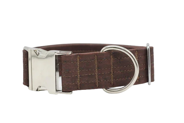 Hundehalsband mit Klickverschluss | Korkleder | Umweltfreundlich | Robust & Vegan | Braun/Silber