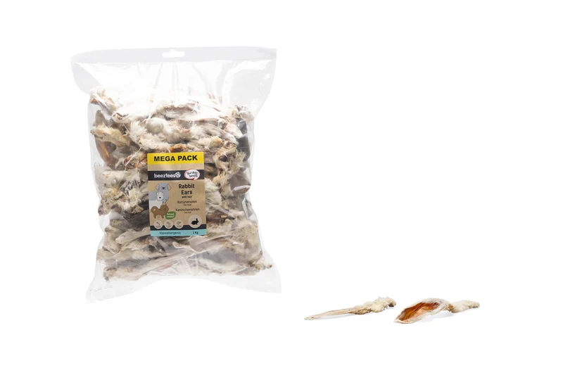 Beeztees Kaninchenohren mit Fell für Hunde – Mega Pack, 1000 g